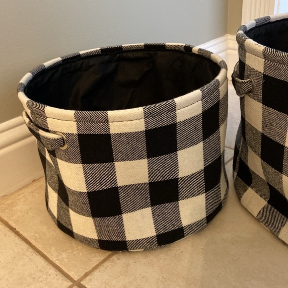 SET/3 Black & White Buffalo Check Soft Sided Nesting Baskets Storage w/ Handles - Picture 9 of 15